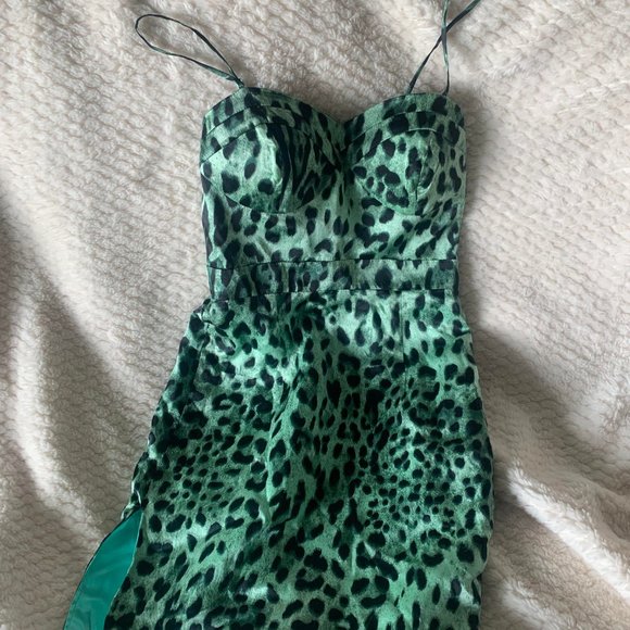 Leed Green Silky Rockabilly Cheetah Print Bustier-Style Slip Strap Dress - Picture 2 of 5